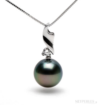 Pendentif perles de Tahiti Pendentif or gris, diamant et perles de Tahiti