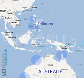 Carte des Zones de production des perles dorees. Carte des zones ou se trouvent les fermes de perlicultures des perles dorées