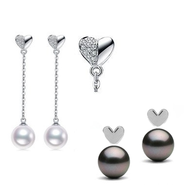 Boucles perles de culture Or ou argent forme de coeur